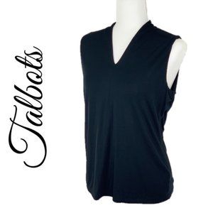 TALBOTS V NECK SLEEVELESS FLOWING BLACK BLOUSE TOP